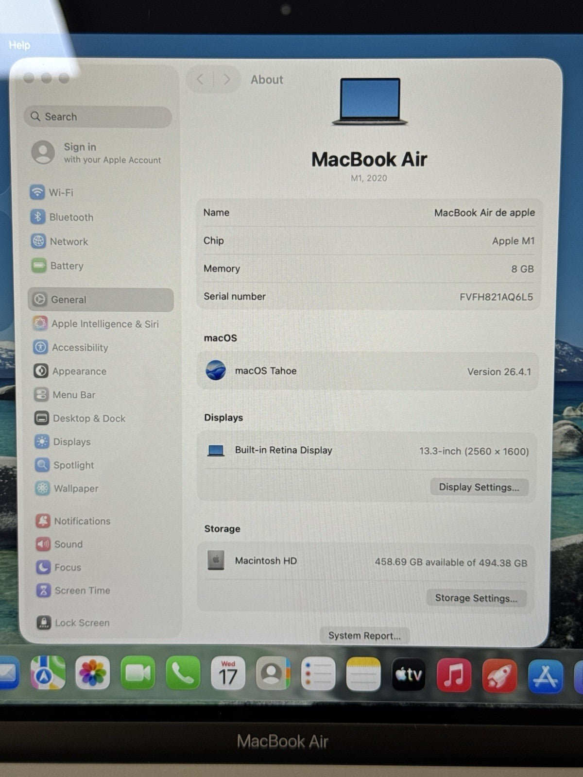 MacBook Air (2020, 13-inch) — M1 · 8GB · 512GB · Space Gray