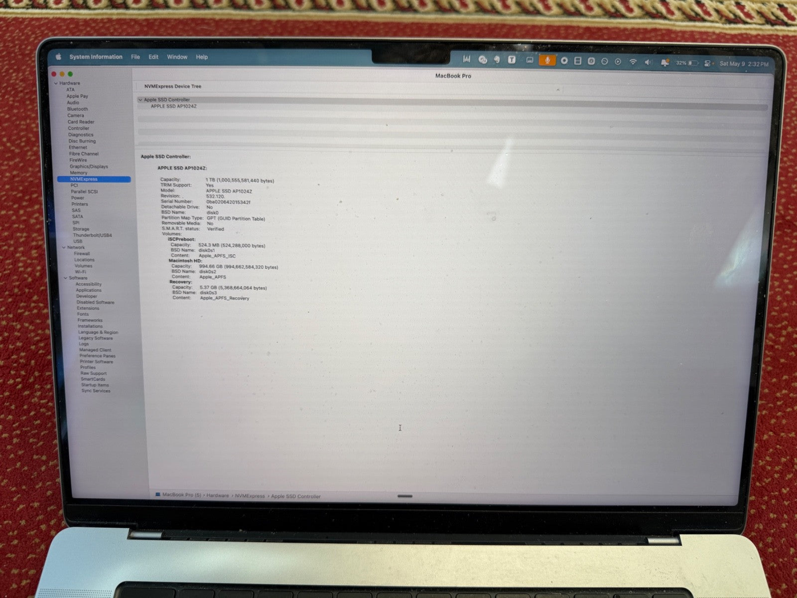 MacBook Pro (2023, 16-inch) — M2 Max · 1TB · Silver