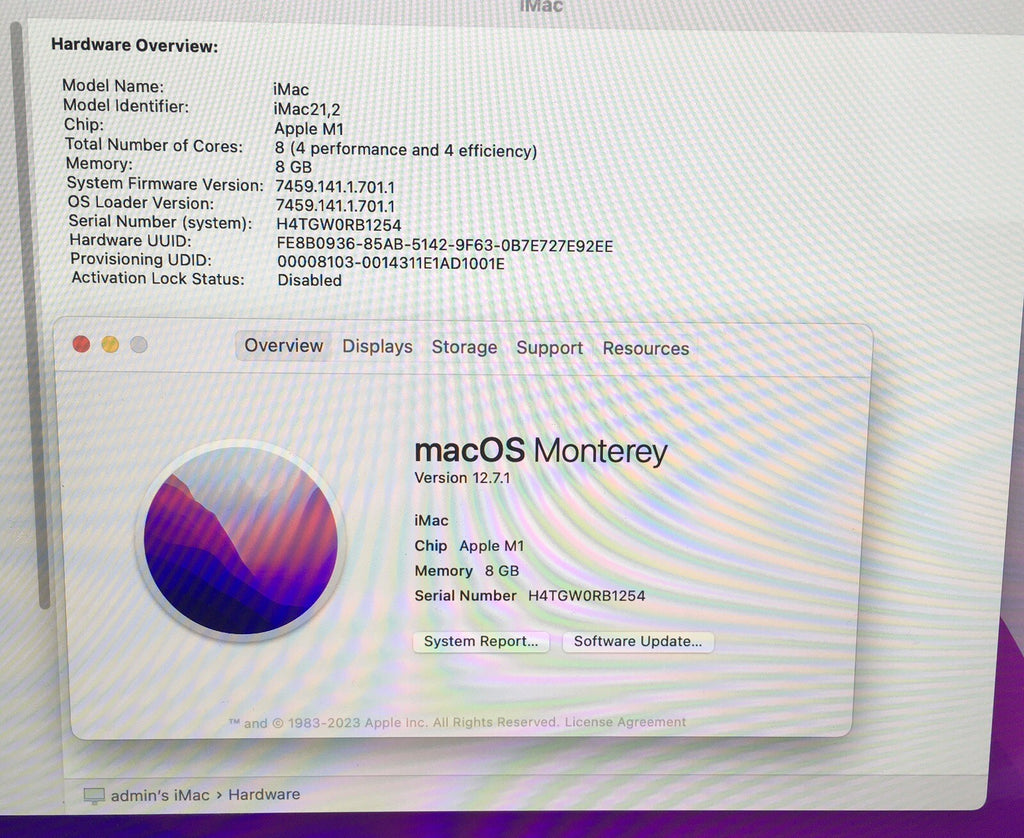 iMac 24-inch (2021) — M1 · 8GB · 256GB