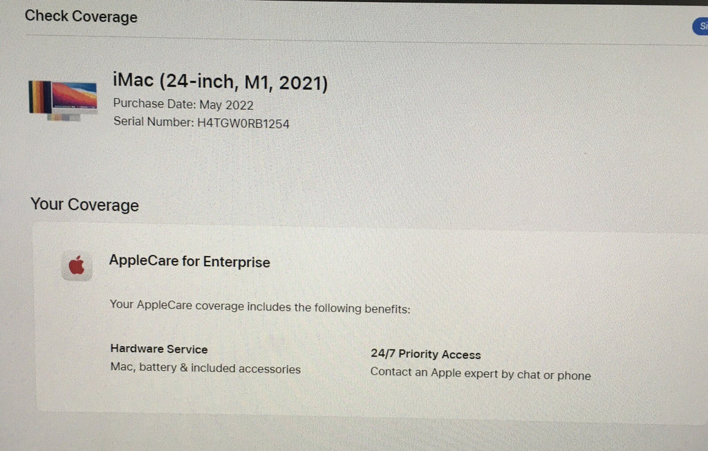 iMac 24-inch (2021) — M1 · 8GB · 256GB