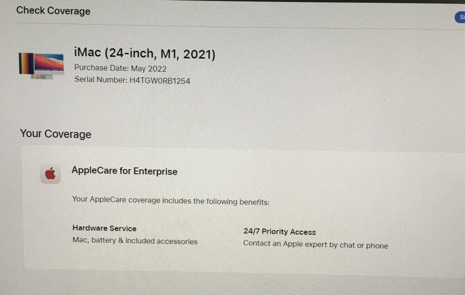 iMac 24-inch (2021) — M1 · 8GB · 256GB