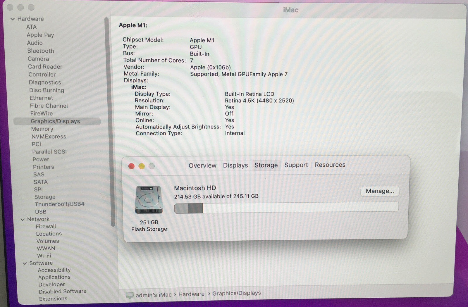 iMac 24-inch (2021) — M1 · 8GB · 256GB