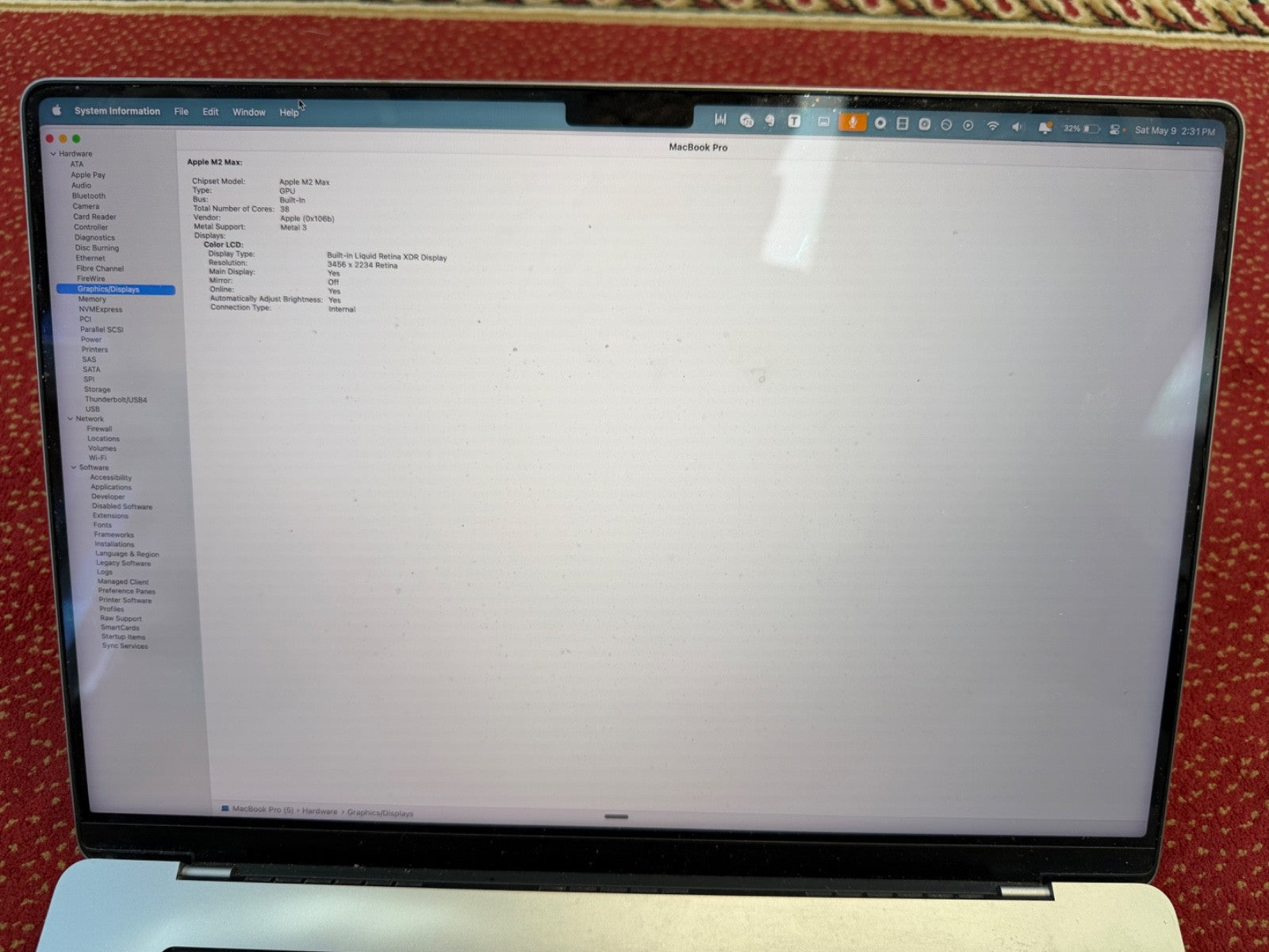 MacBook Pro (2023, 16-inch) — M2 Max · 1TB · Silver