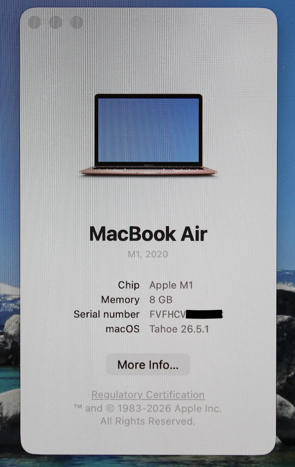 MacBook Air (2020, 13-inch) — M1 · 8GB · 256GB · Gold