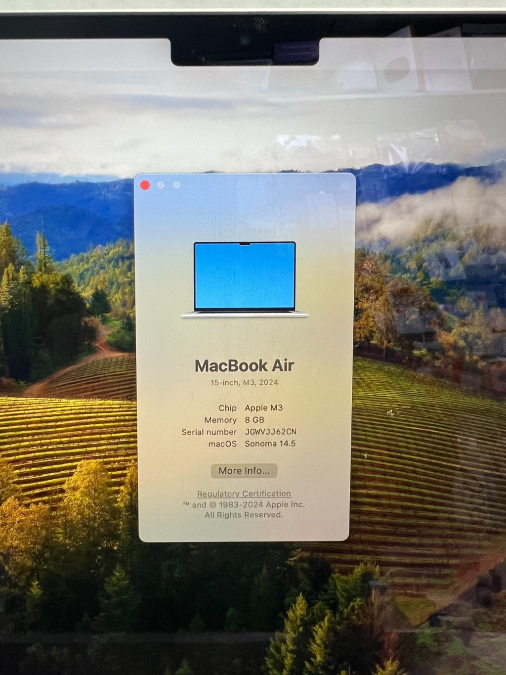 MacBook Air (2024, 15-inch) — M3 · 8GB · 256GB