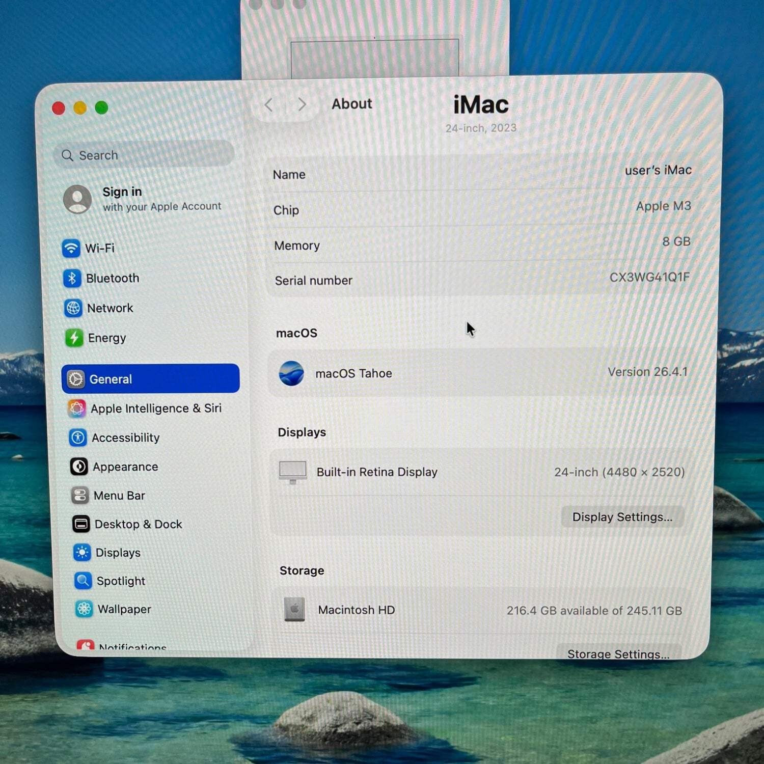 iMac 24-inch (2023) — M3 · 8GB · 256GB · Silver